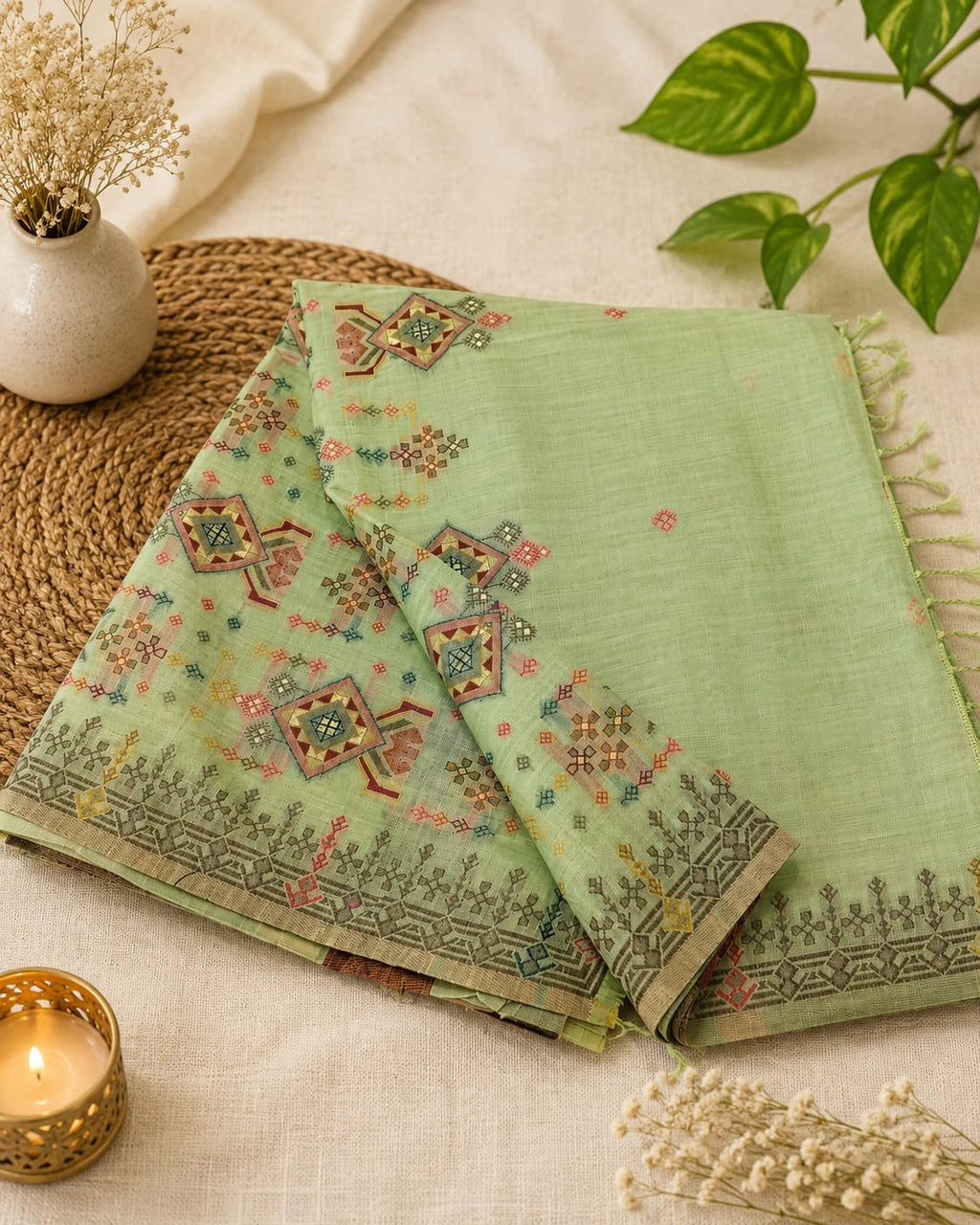 SS-JAM-42XX-Linen Jamdani Saree