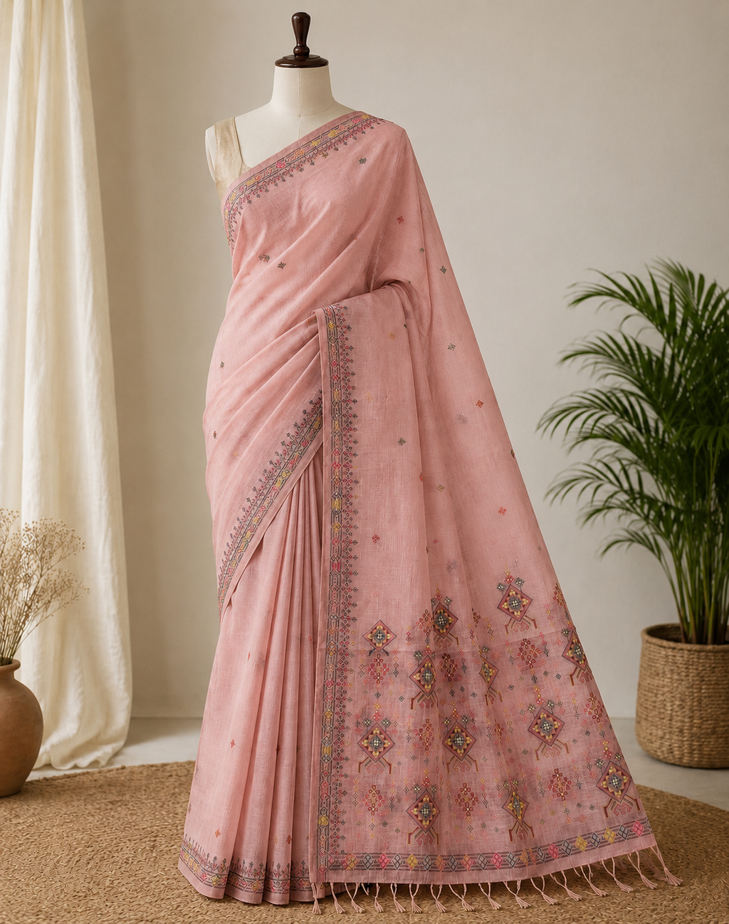 SS-JAM-42XX-Linen Jamdani Saree