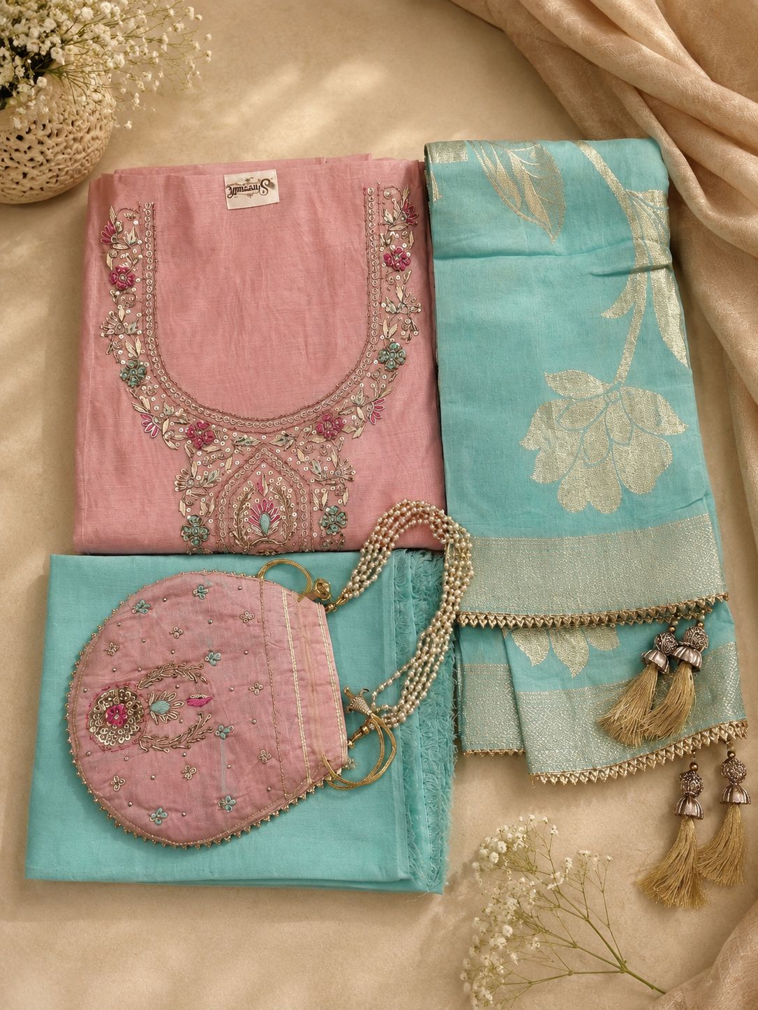 Sage Rani Contrast Set + Potli