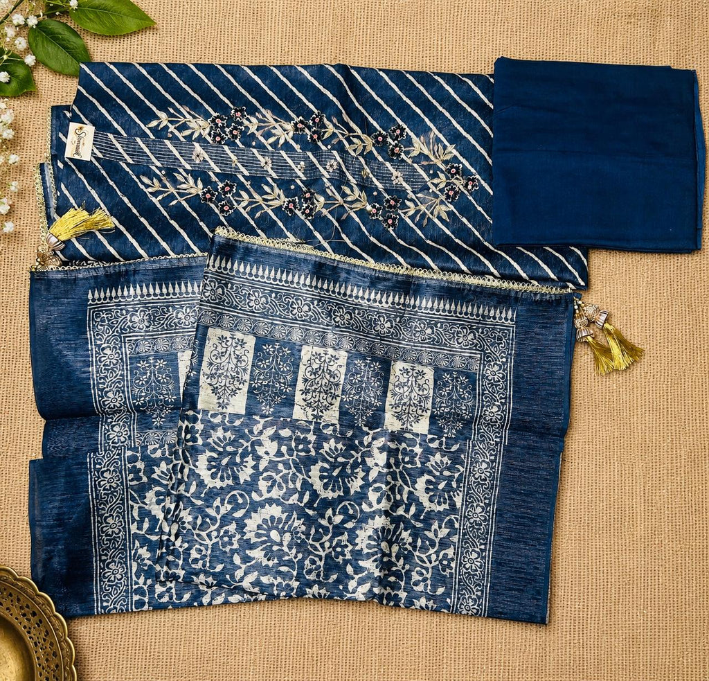 Indigo Leheriya Embroidered Suit