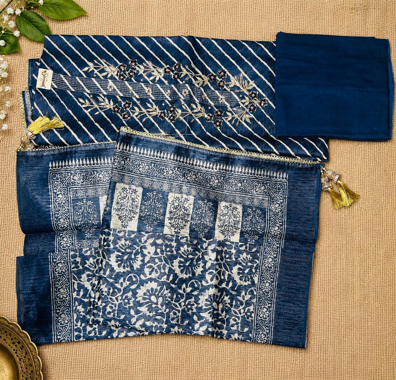 Indigo Leheriya Embroidered Suit
