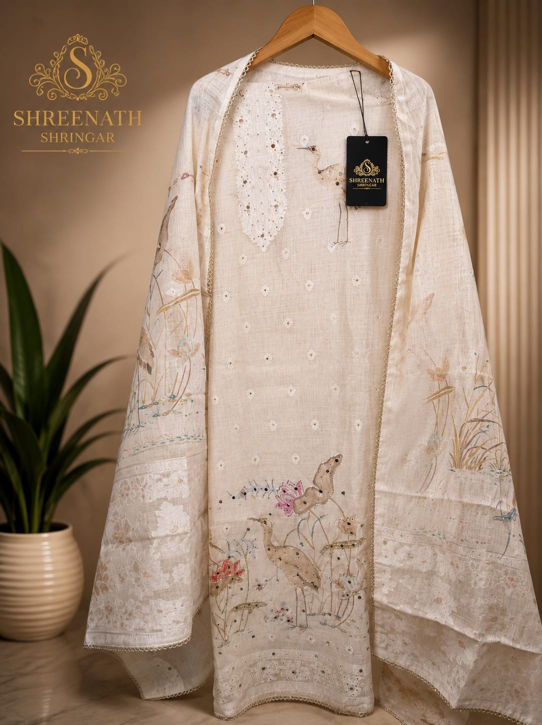 Ivory Crane Linen Set 🕊️🌸