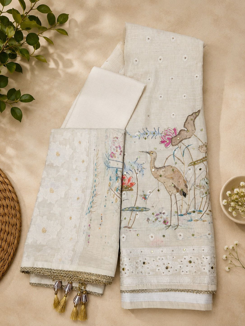 Ivory Crane Linen Set 🕊️🌸